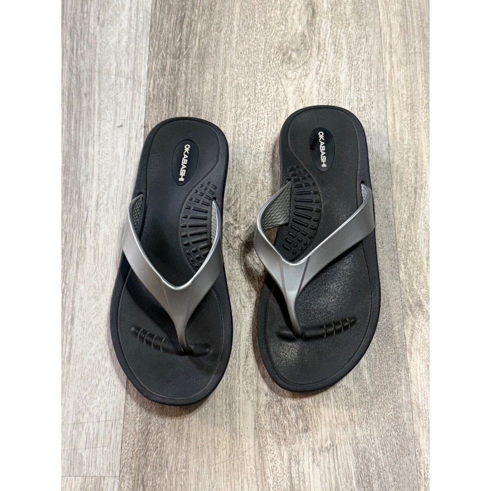 Okabashi Flip Flops Sandals Black Silver Women's Size M